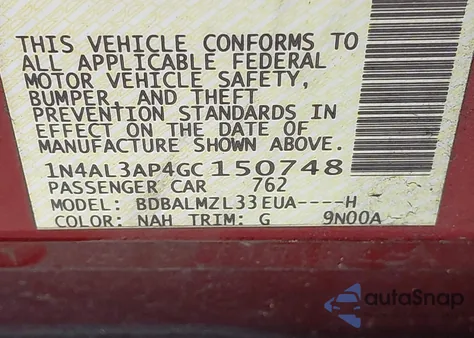 2016 Nissan Altima 2.5 Sv from USA, damaged, VIN 1N4AL3AP4GC150748